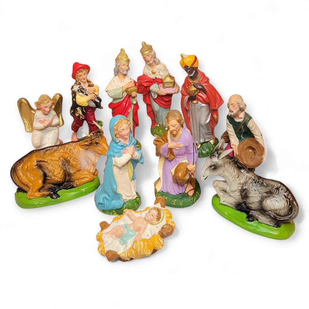Vintage Italy Nativity Scene Figurines Set Paper Mache